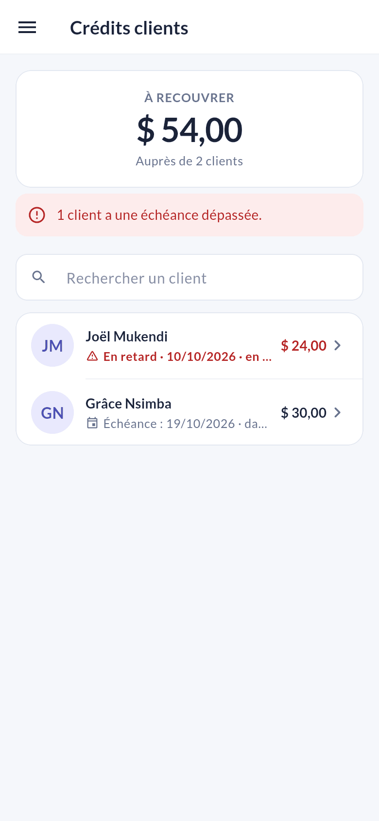 Crédits clients à recouvrer sur le téléphone